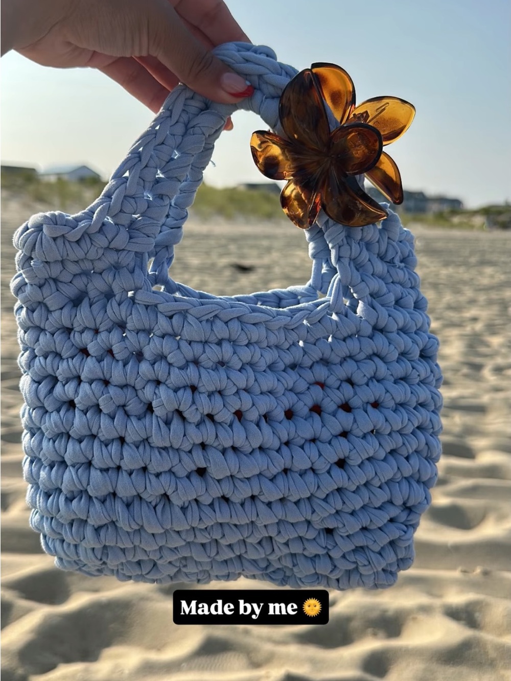 Handmade Light Blue Crochet Tote bag